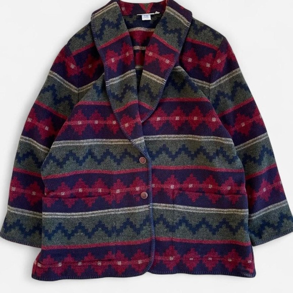 Portraits by Northern Isles Jackets & Blazers - Vintage Portraits by Northern Isles Wool Aztec Southwestern Red Green Jacket